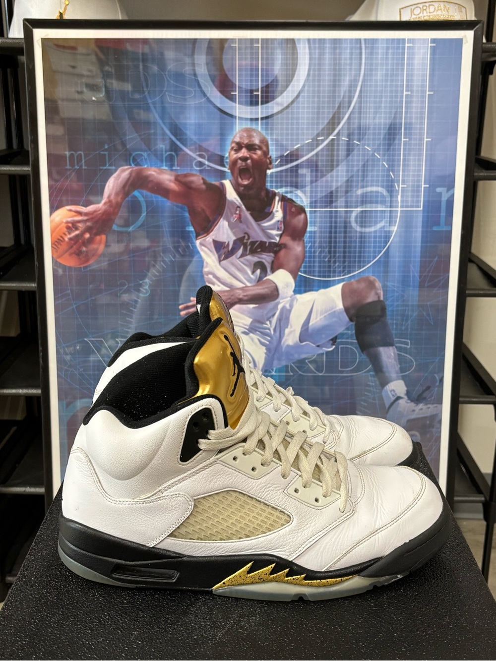 Size 11.5- Nike Air Jordan 5 Retro Olympic Gold White Black Shoes 136027-133